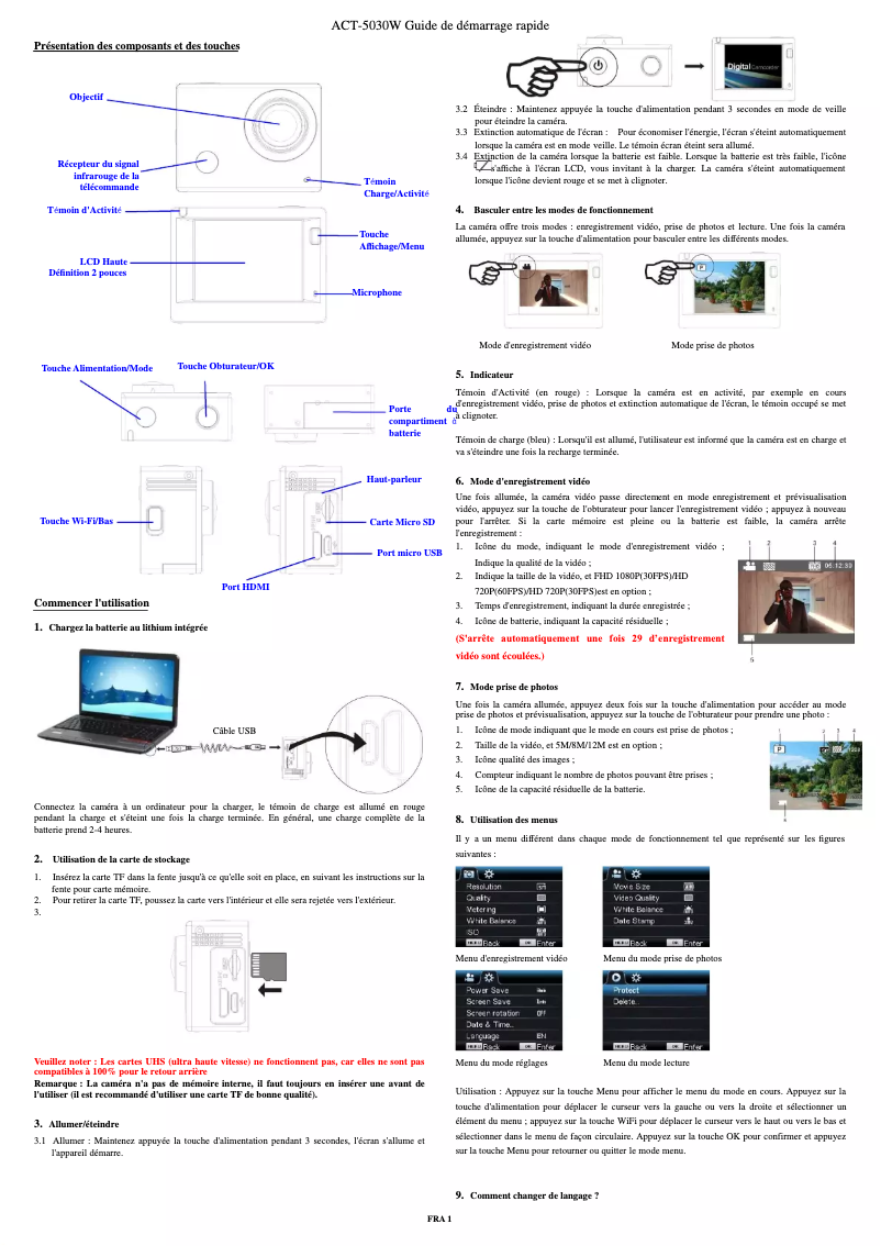 Page 1 de la notice Manuel utilisateur Denver ACT-5030W