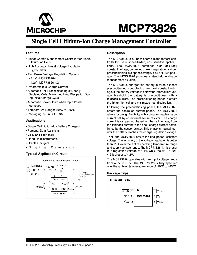 Page 1 de la notice Manuel utilisateur Microchip MCP73826