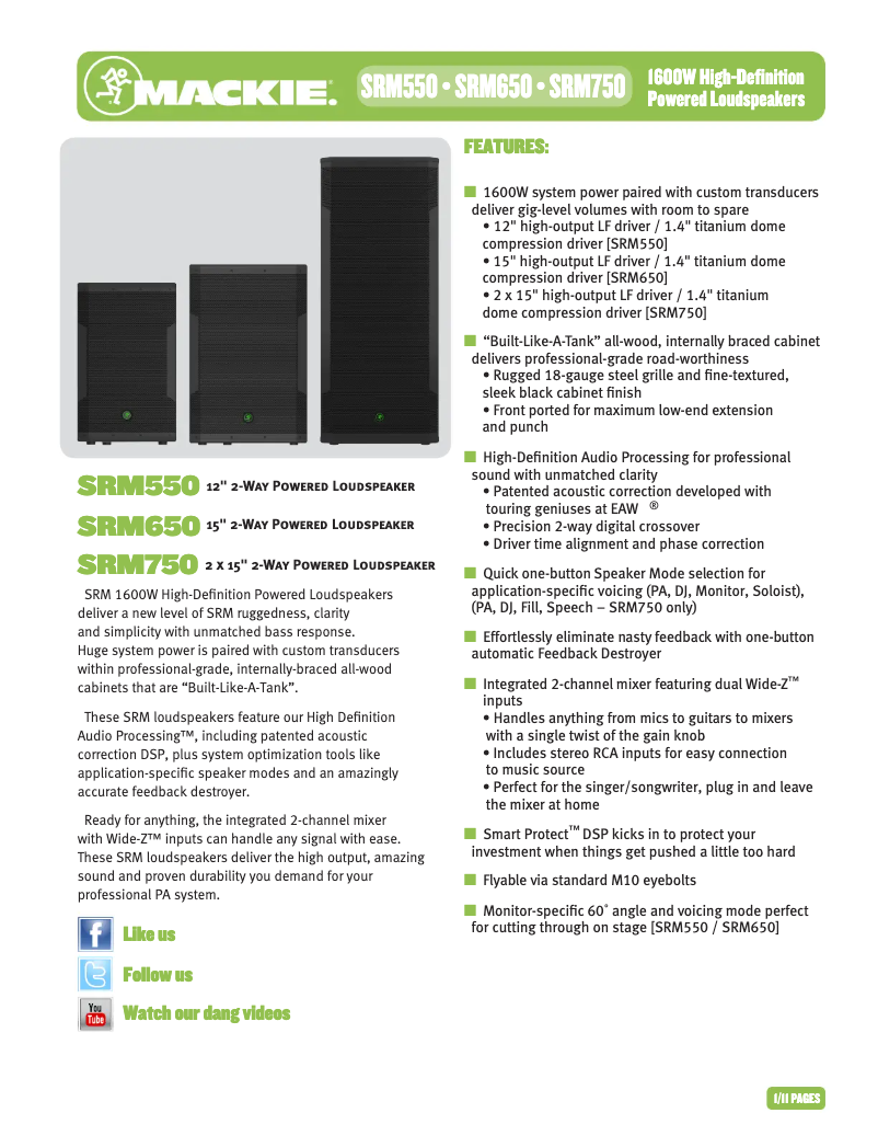 Page 1 de la notice Fiche technique Mackie SRM 650