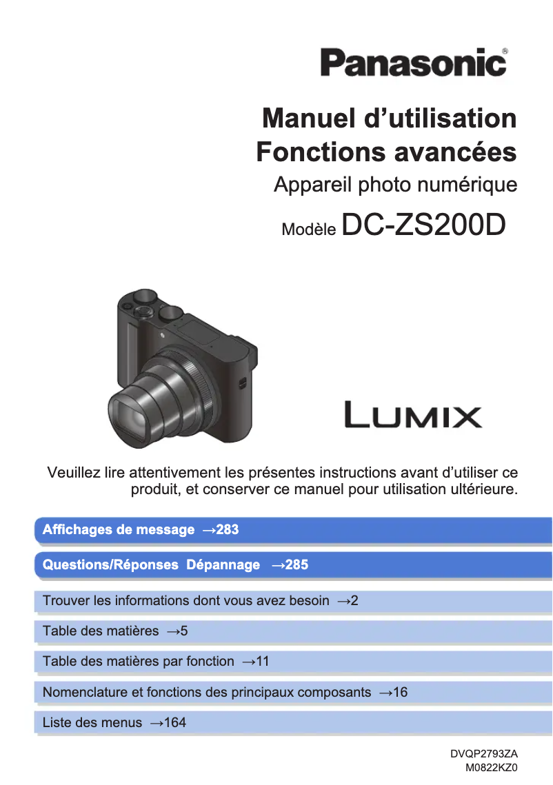 Page 1 de la notice Manuel utilisateur Panasonic Lumix DC-ZS200D
