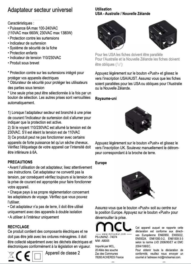 Image de la première page du manuel de l'appareil PS-UNI/NZ