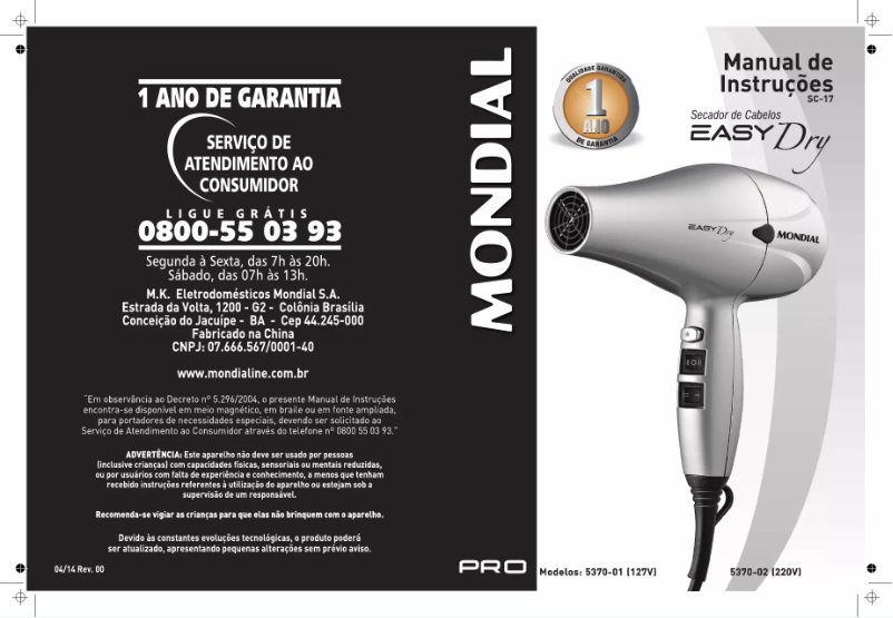 Image de la première page du manuel de l'appareil Easy Dry SC-17