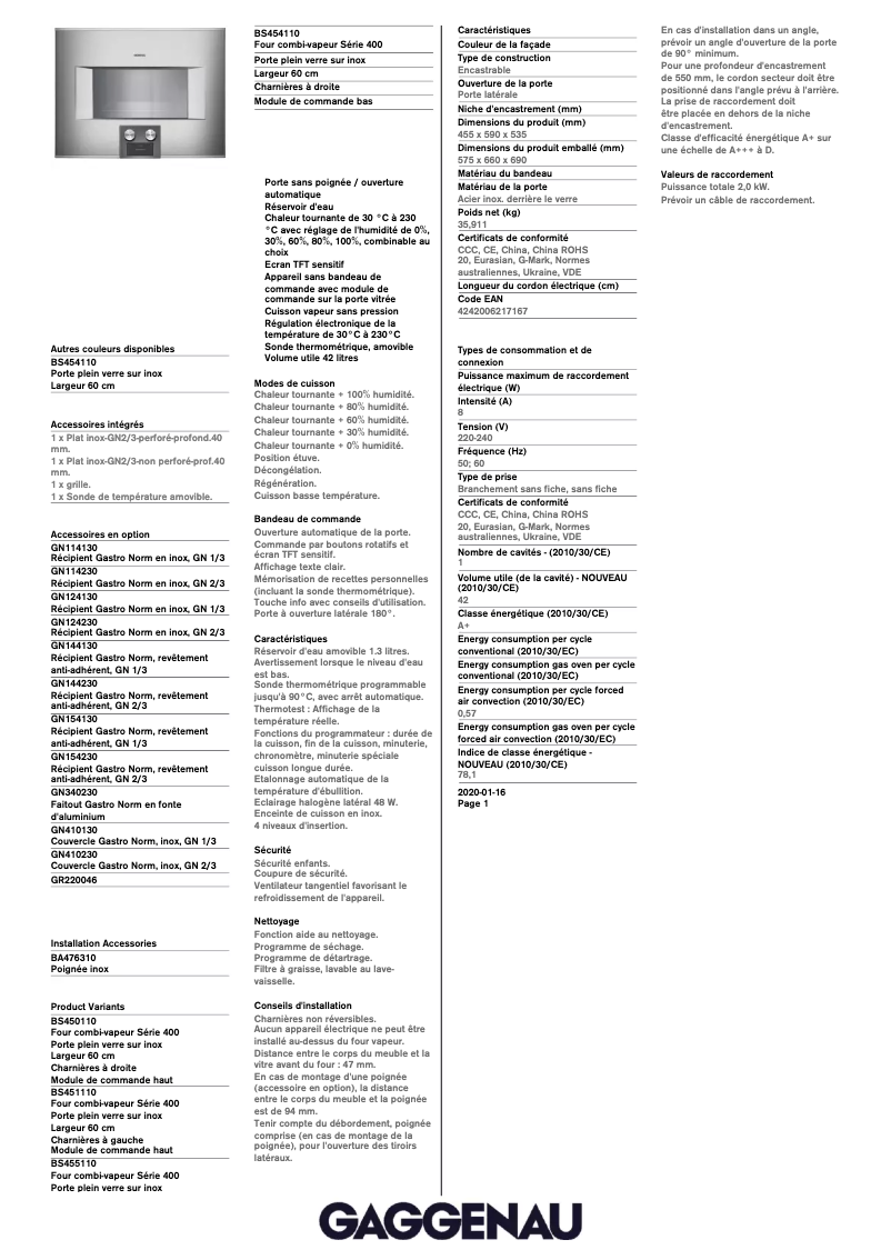 Image de la première page du manuel de l'appareil BS454110