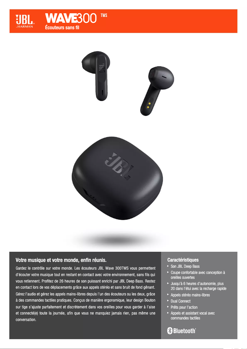 Page 1 de la notice Fiche technique JBL Wave 300TWS