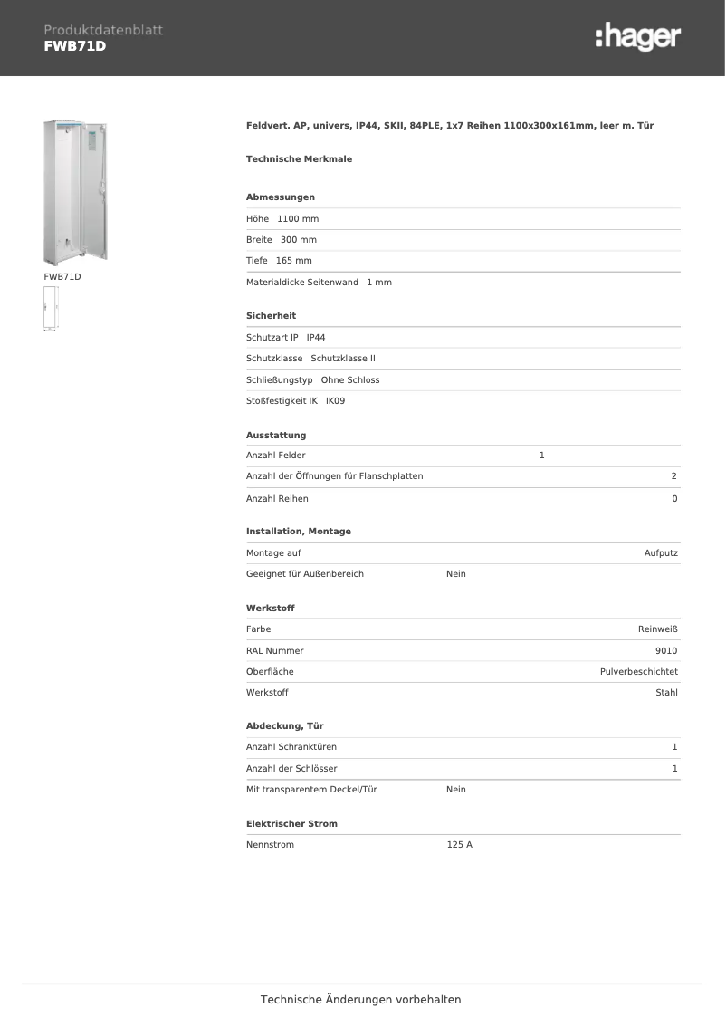 Page n°1 - Fiche technique Hager FWB71D