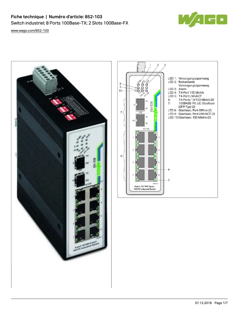 Page n°1 - Manuel utilisateur Wago 852-103