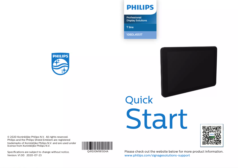 Page 1 of the manual Quick Start Guide Philips 10BDL4551T