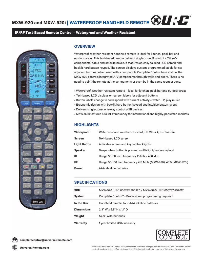 Image de la première page du manuel de l'appareil MXW-920