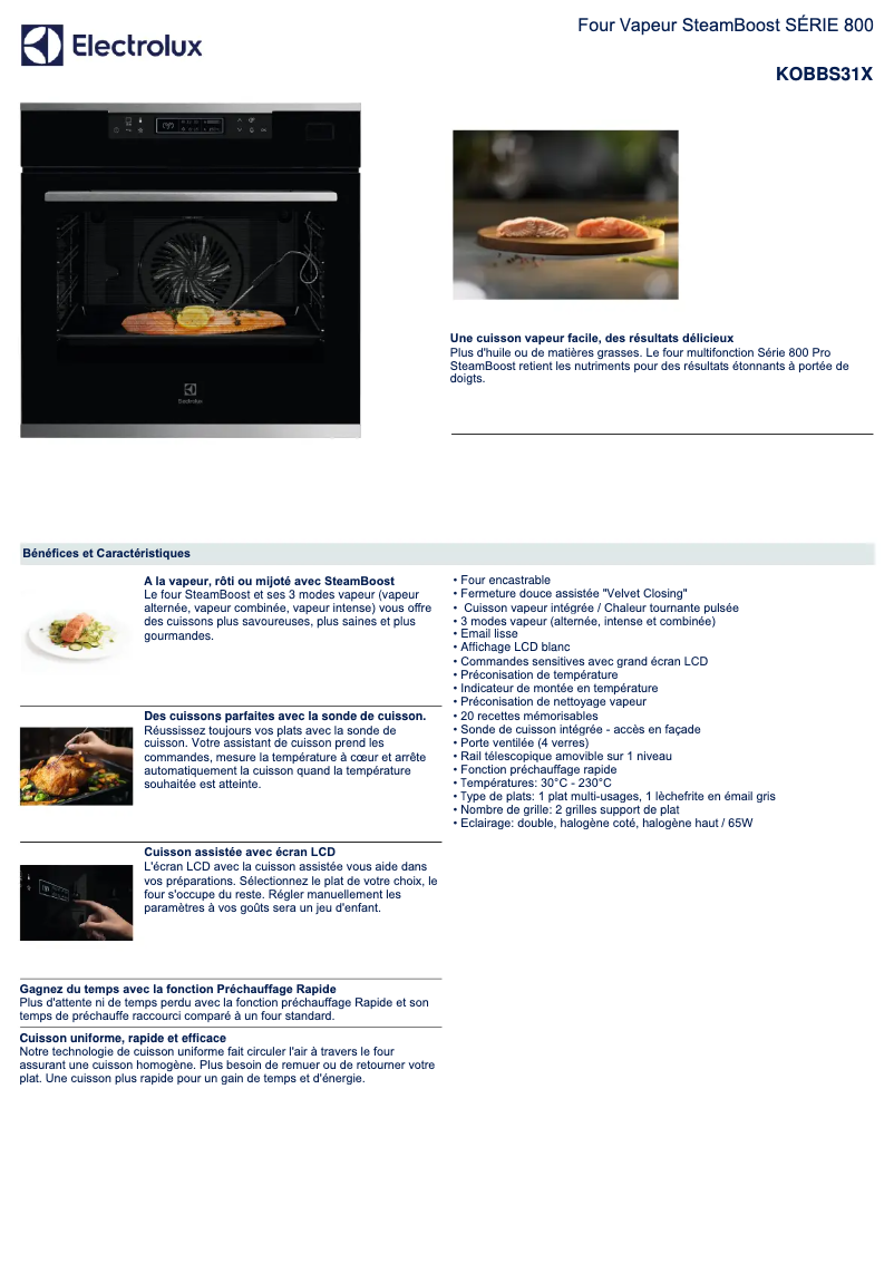 Page 1 de la notice Fiche technique Electrolux KOBBS31X