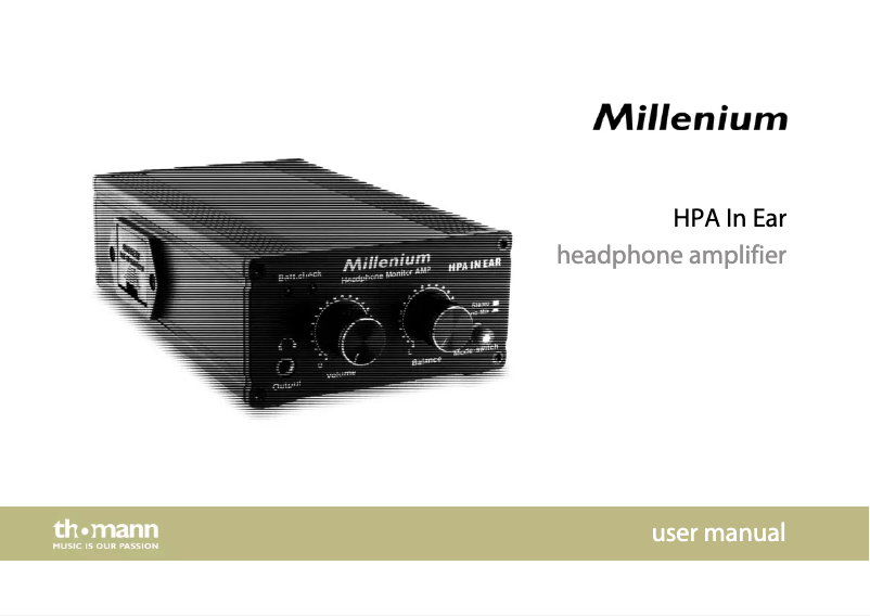 Page 1 de la notice Manuel utilisateur Millenium HPA In Ear