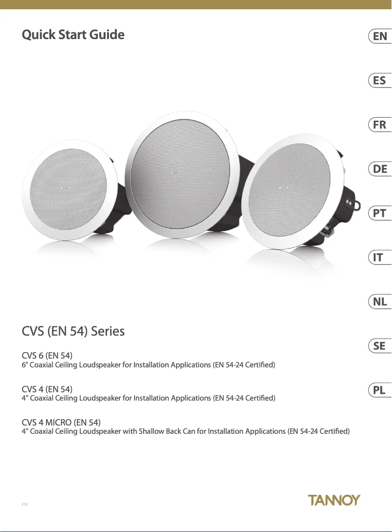 Page 1 de la notice Guide de démarrage rapide Tannoy CVS 6