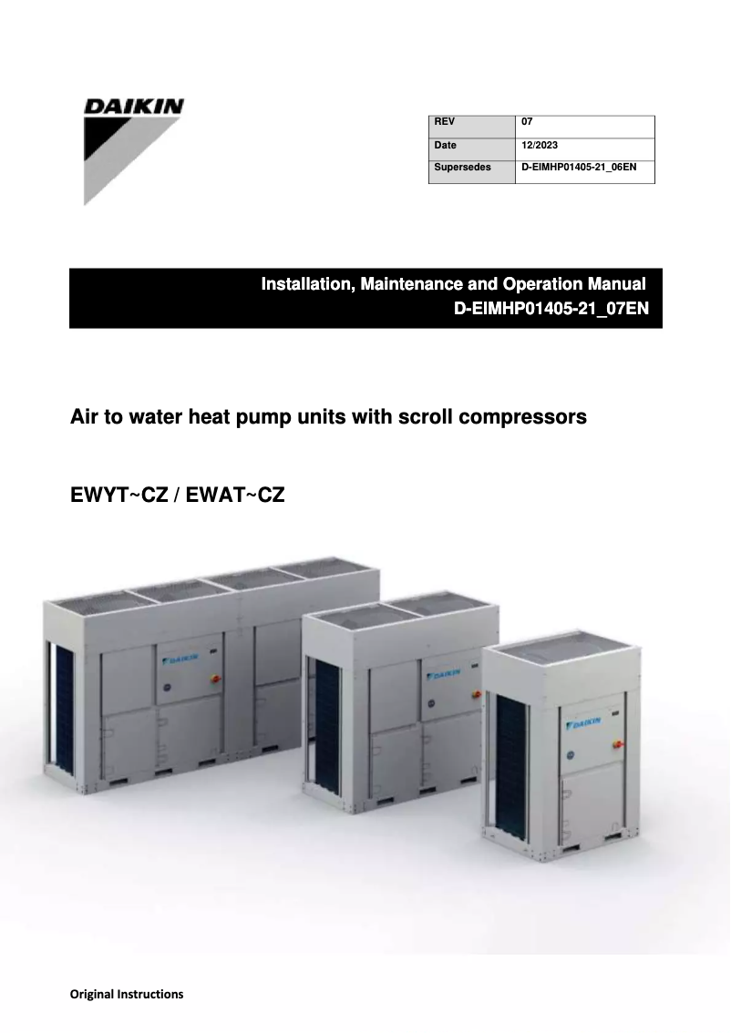 Página 1 del manual Guía de instalación Daikin EWYT021CZHCA1