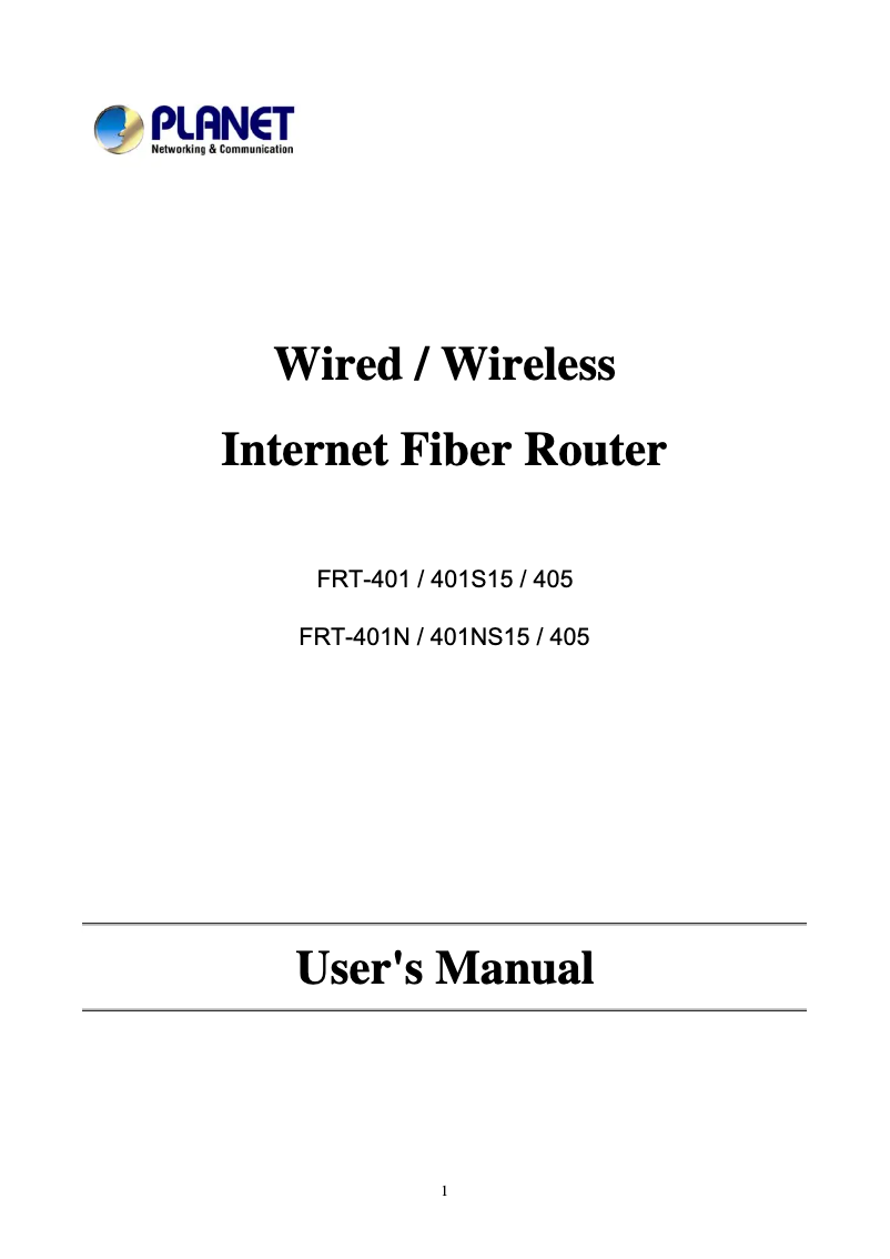 Page 1 de la notice Manuel utilisateur Planet FRT-401S15