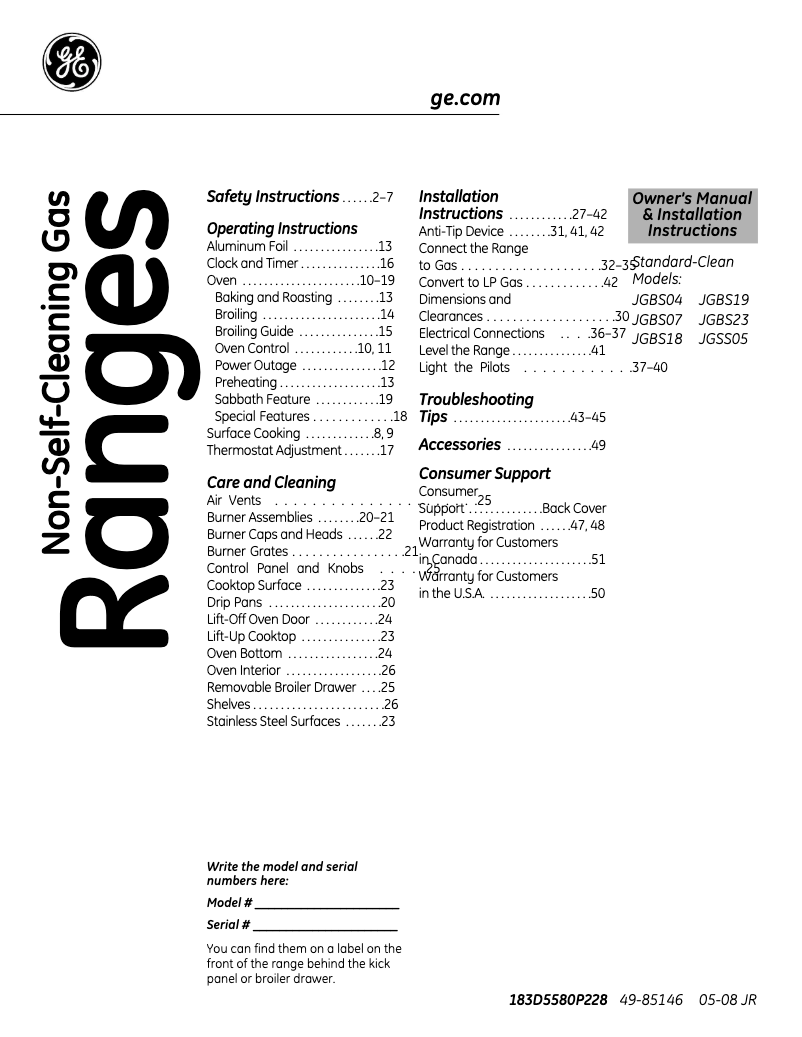 Imagen de la primera página del manual del dispositivo JGBS23SEMSS