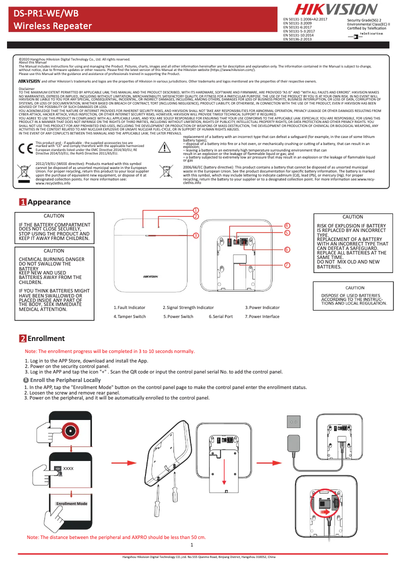 Imagen de la primera página del manual del dispositivo DS-PR1-WE（O-STD）