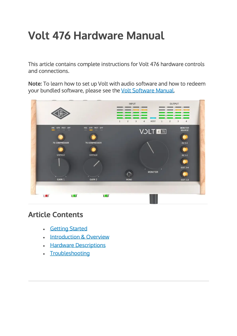 Page n°1 - Manuel utilisateur Universal Audio Volt 476