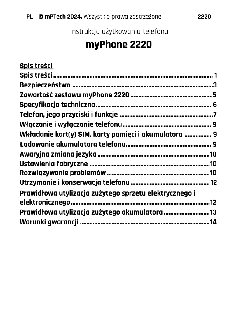 Page 1 de la notice Manuel utilisateur myPhone 2220