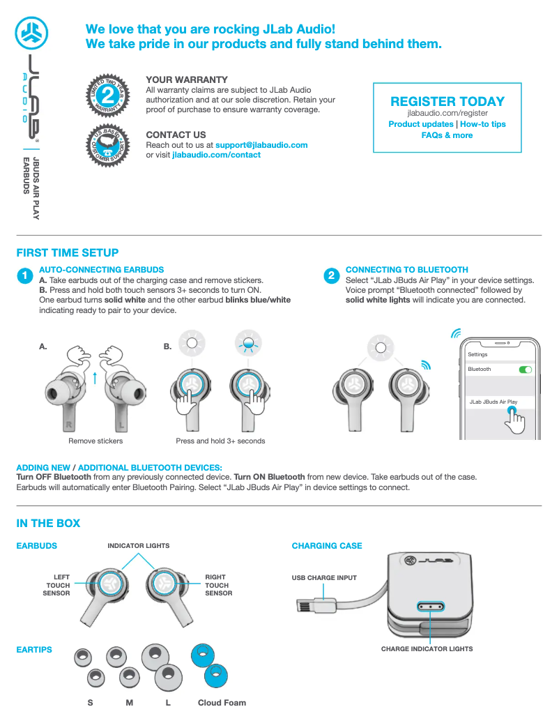 Page 1 de la notice Manuel utilisateur JLab JBuds Air Play