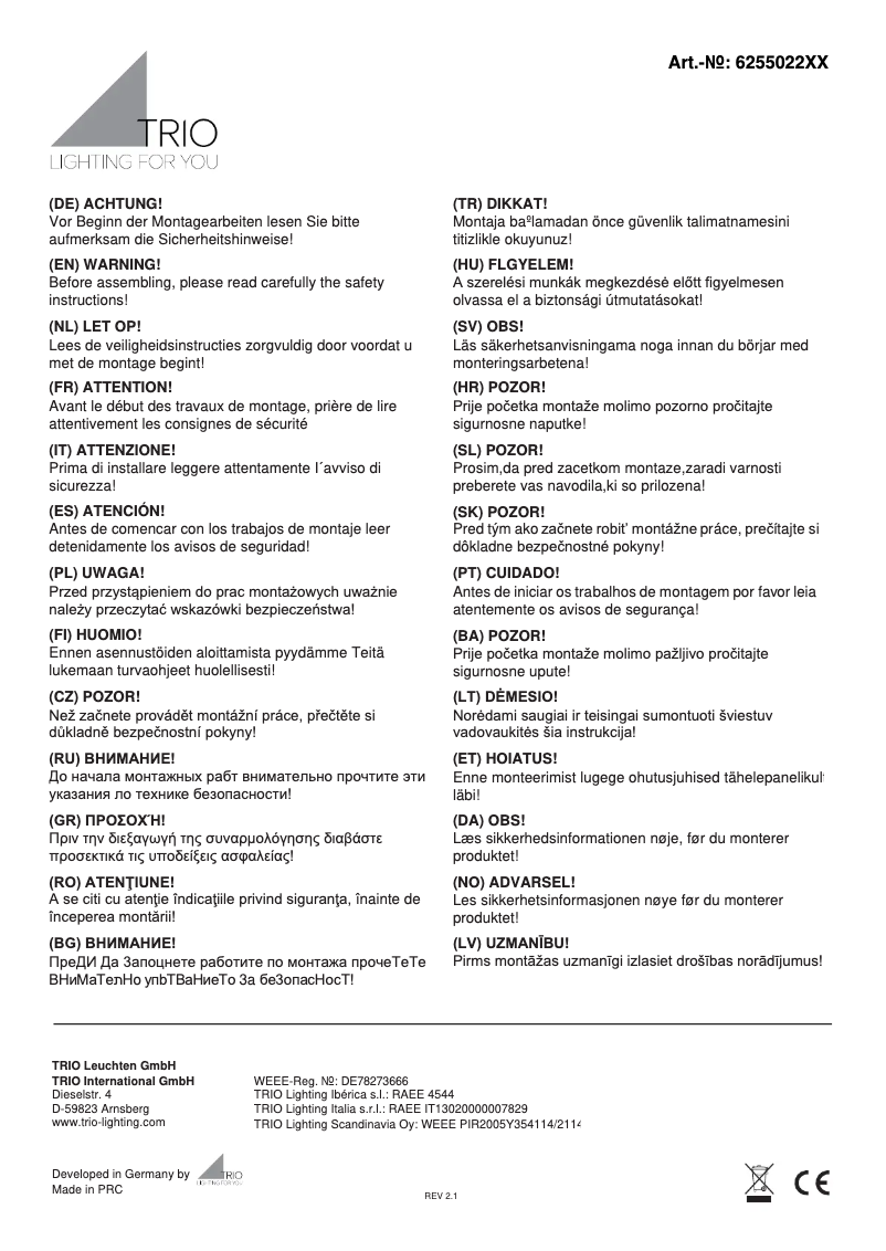 Page 1 de la notice Manuel utilisateur Trio Lighting Juno 625502287