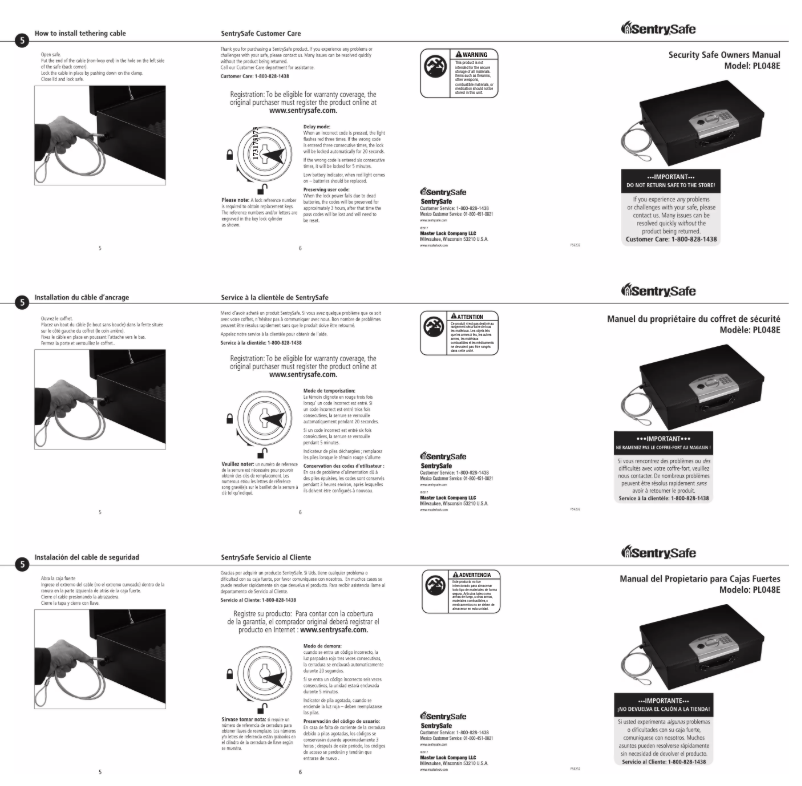 Page 1 de la notice Manuel utilisateur SentrySafe PL048E
