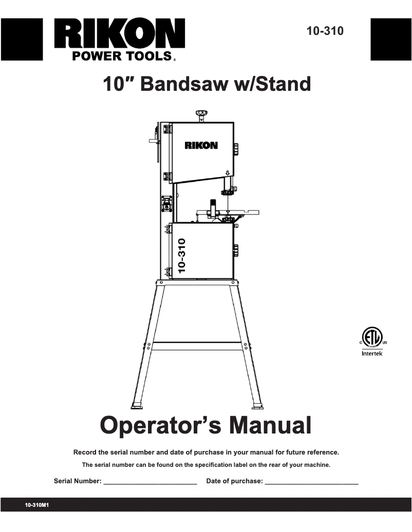 Page 1 de la notice Manuel utilisateur RIKON 10-310