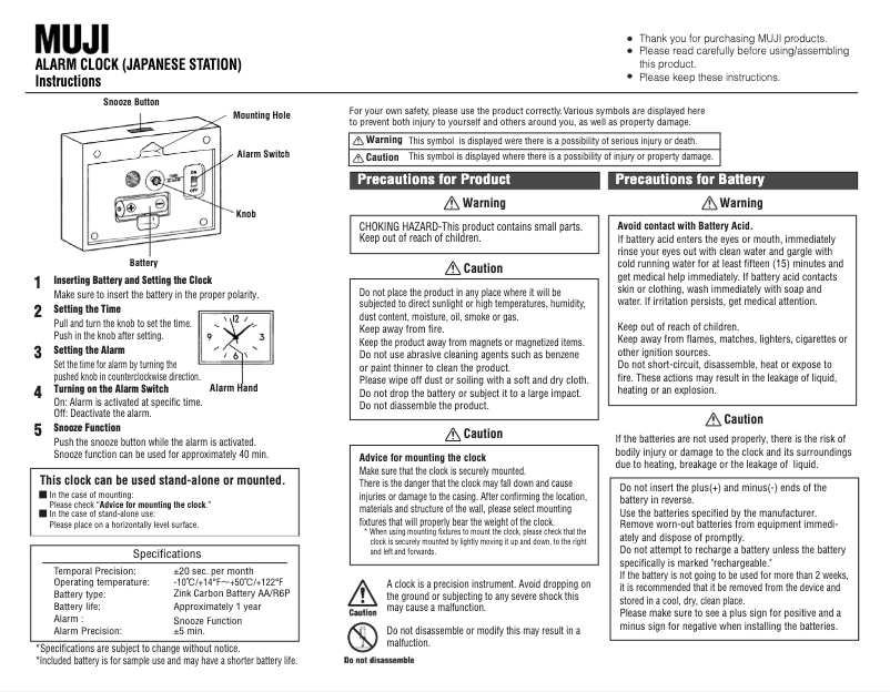 Page 1 de la notice Manuel utilisateur Muji Railway Station 5553990