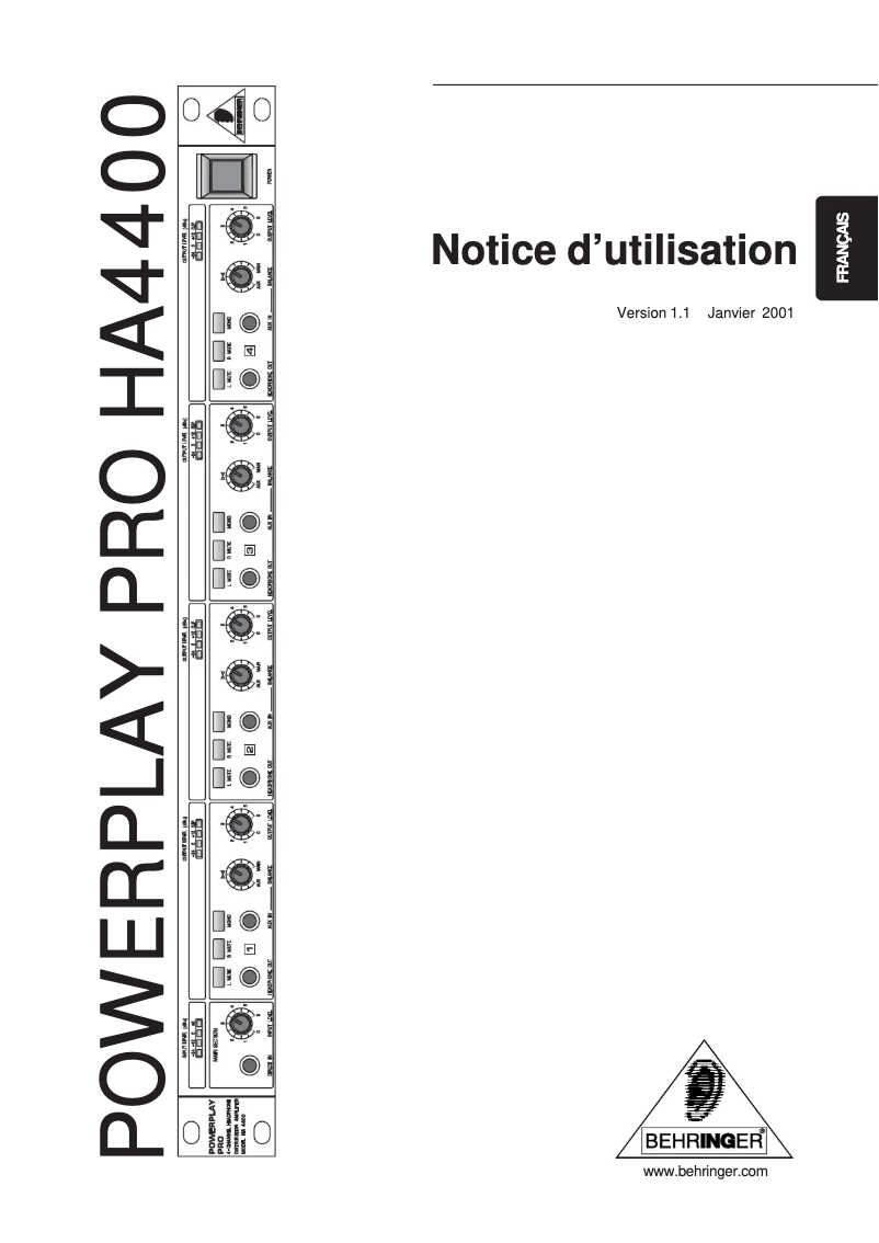 Page 1 de la notice Manuel utilisateur Behringer Powerplay Pro HA4400