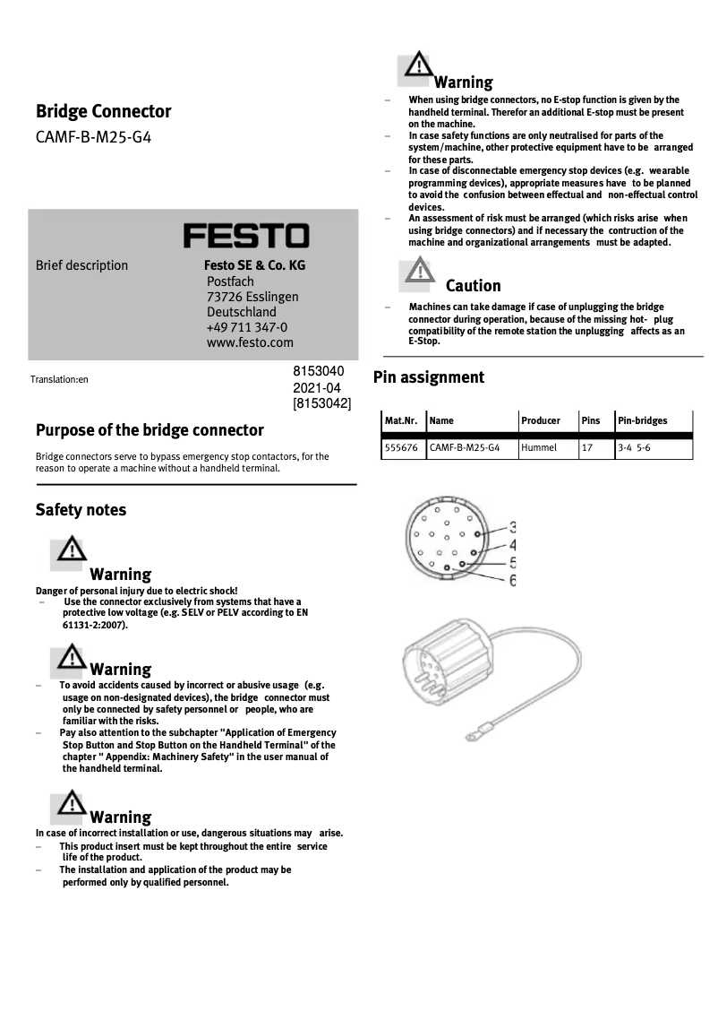 Page 1 de la notice Manuel utilisateur Festo CAMF-B-M25-G4