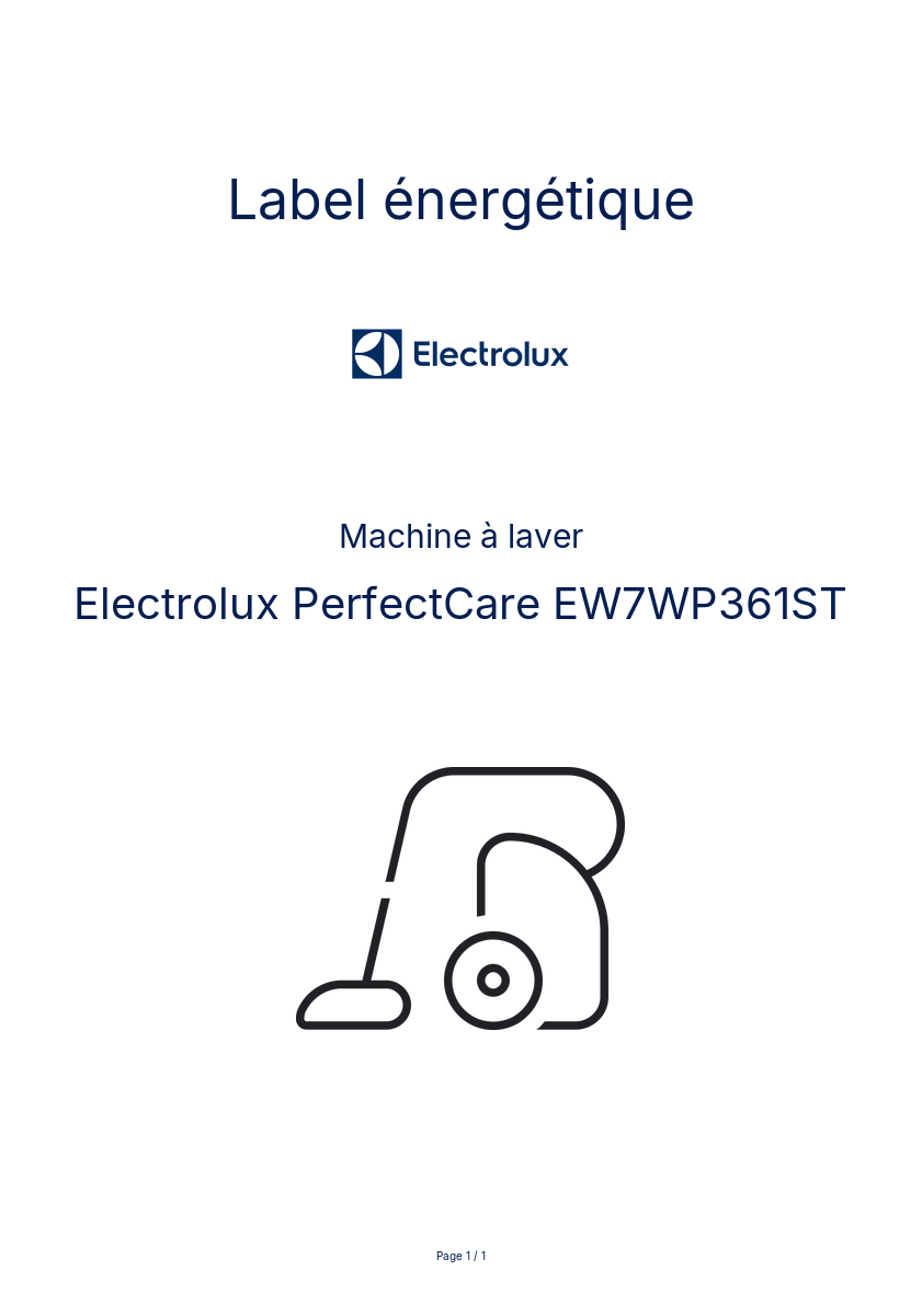 Page n°1 - Label énergétique Electrolux PerfectCare EW7WP361ST
