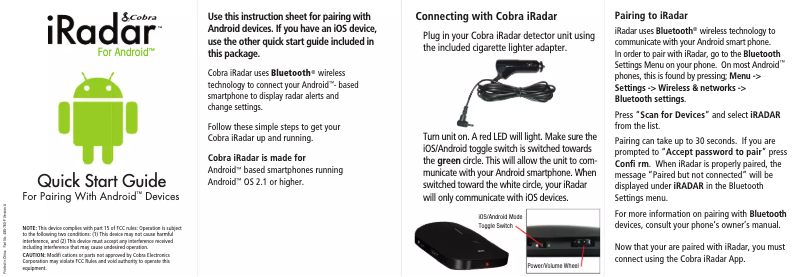Page 1 de la notice Manuel utilisateur Cobra IRadar - Android