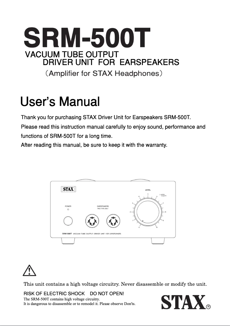 Page 1 de la notice Manuel utilisateur Stax SRM-500T