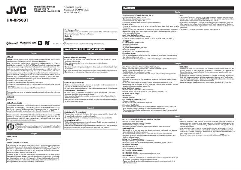 Image de la première page du manuel de l'appareil HA-XP50BT