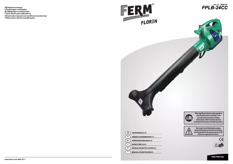 Page 1 de la notice Manuel utilisateur Ferm LBM1007