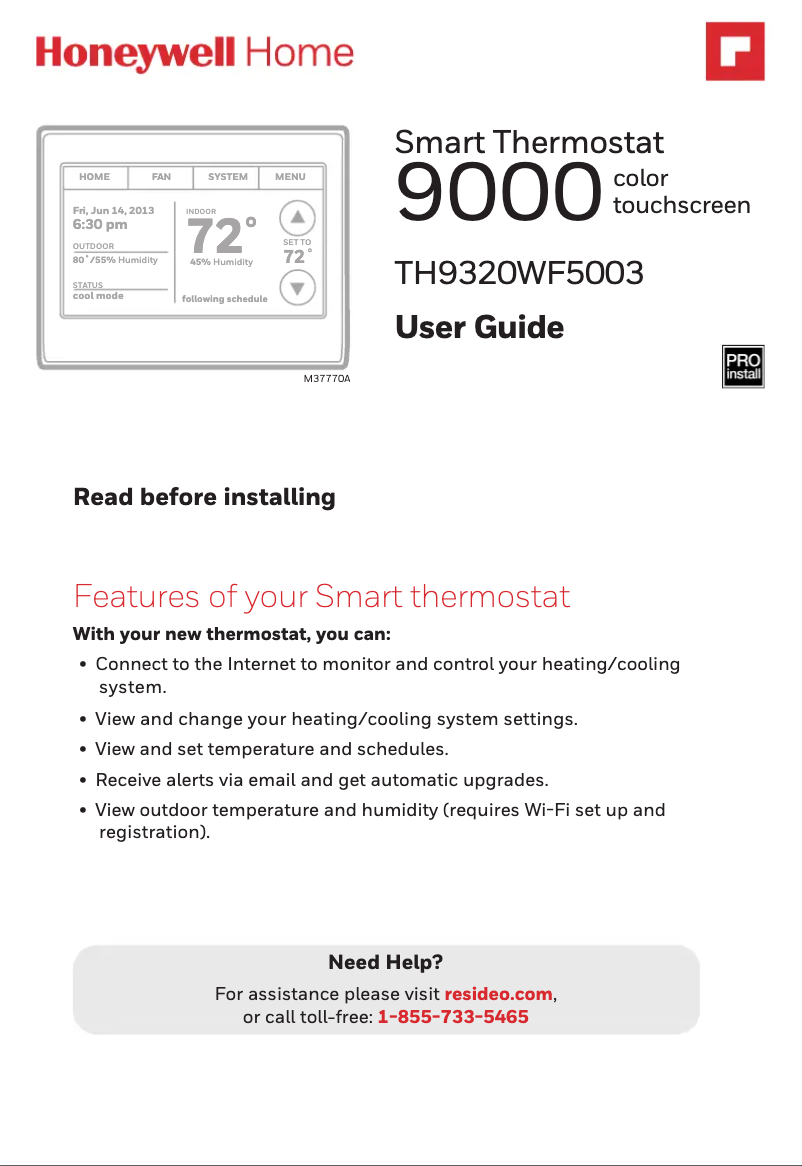 Page 1 de la notice Manuel utilisateur Honeywell TH9320WF5003/U
