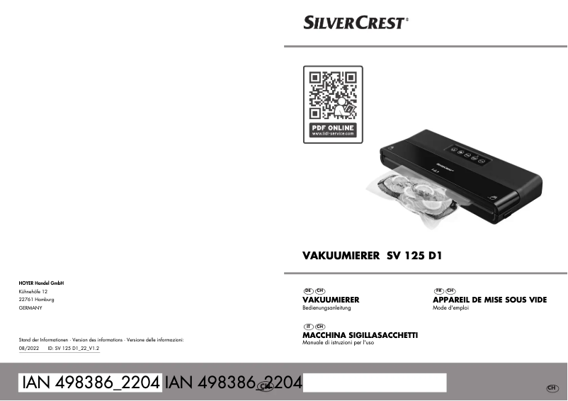 Page 1 de la notice Manuel utilisateur SilverCrest SV 125 D1