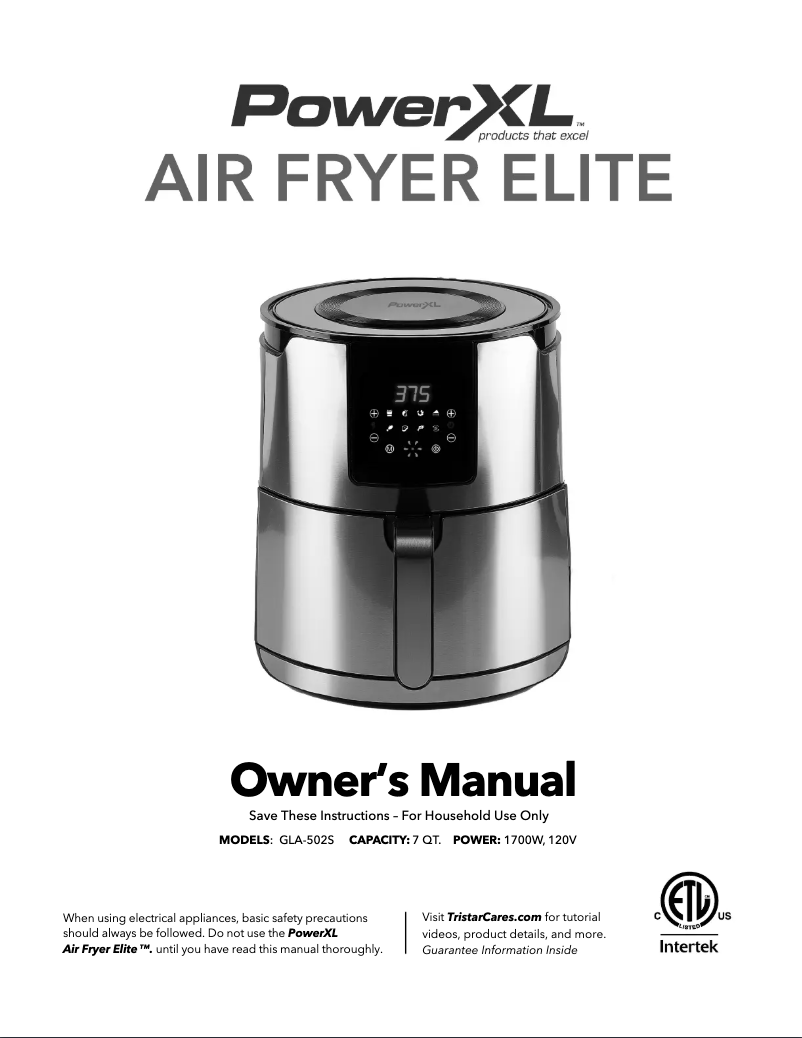 Page 1 de la notice Manuel utilisateur PowerXL Air Fryer Elite GLA-502S