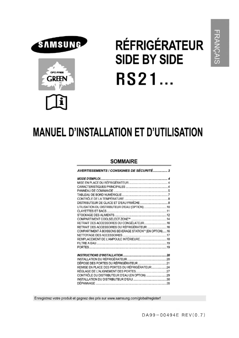 Image de la première page du manuel de l'appareil RS21KLAL