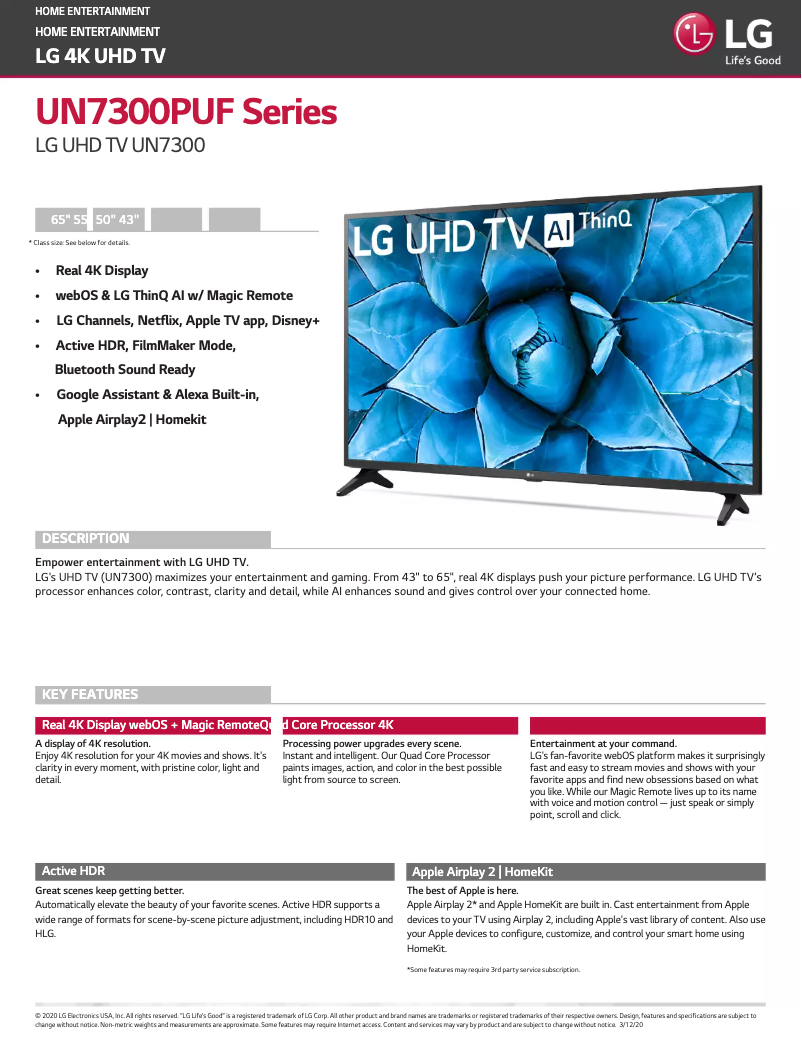 Página 1 del manual Ficha técnica LG 55UN7300PUF