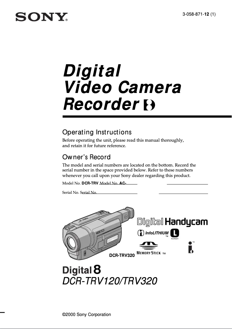 Page 1 de la notice Manuel utilisateur Sony DCR-TRV120