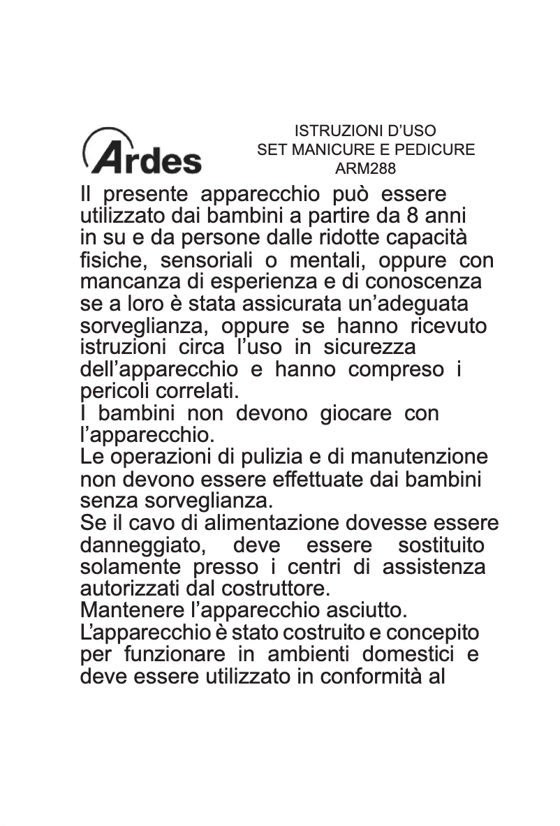 Page 1 de la notice Manuel utilisateur Ardes ARM288