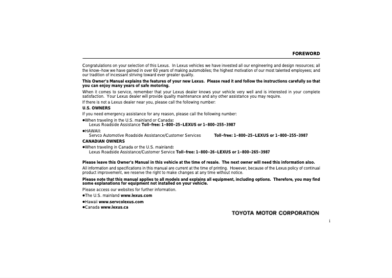 Página 1 del manual Manual de usuario Lexus LX 470 (2006)