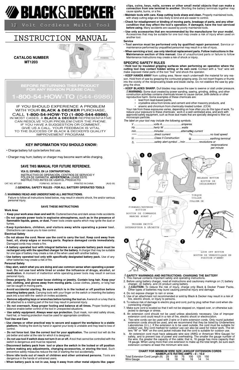 Page 1 de la notice Manuel utilisateur Black & Decker MT1203