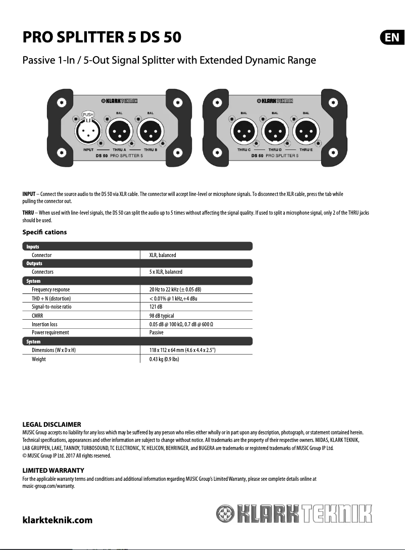 Page 1 de la notice Manuel utilisateur Klark Teknik DS 50