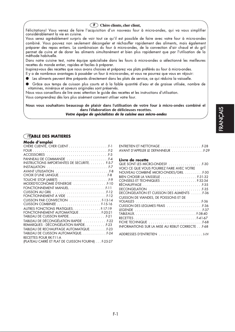 Page n°1 - Manuel utilisateur Sharp R-94ST