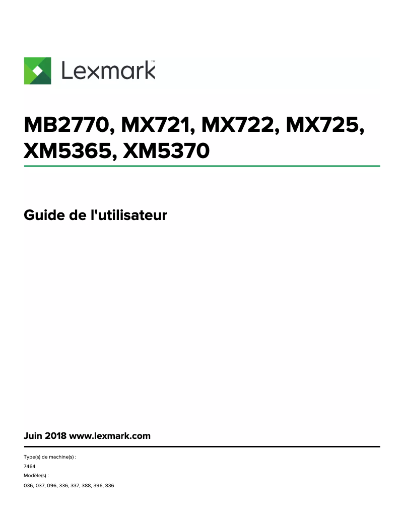 Page 1 de la notice Manuel utilisateur Lexmark MB2770adhwe