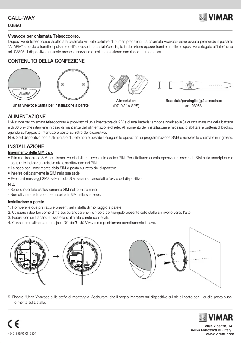 Page 1 de la notice Instructions / montage Vimar 03890