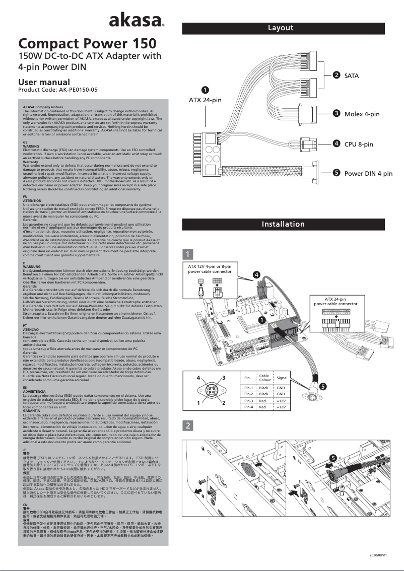 Page 1 de la notice Manuel utilisateur Akasa AK-PE150-05