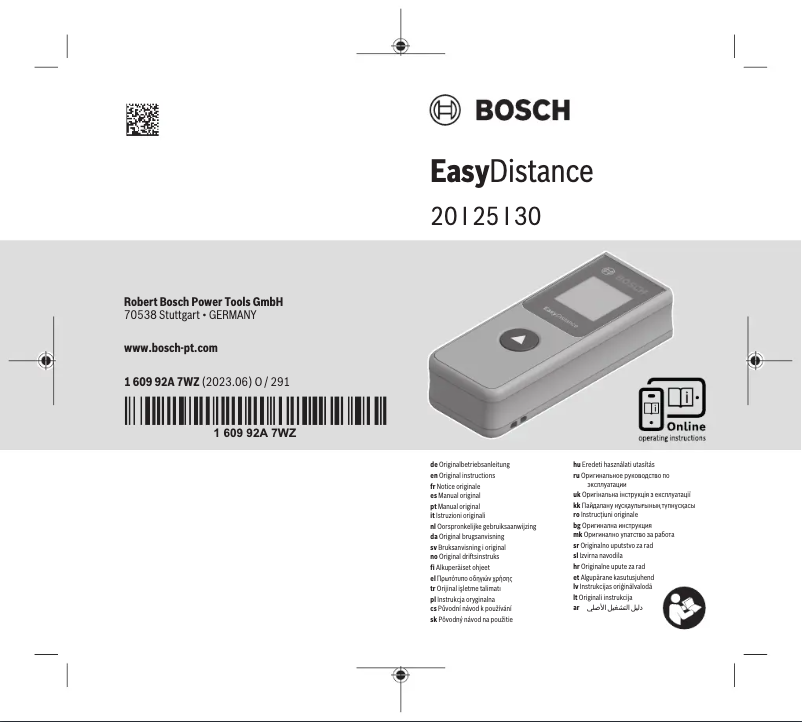 Page n°1 - Manuel utilisateur Bosch EasyDistance 20