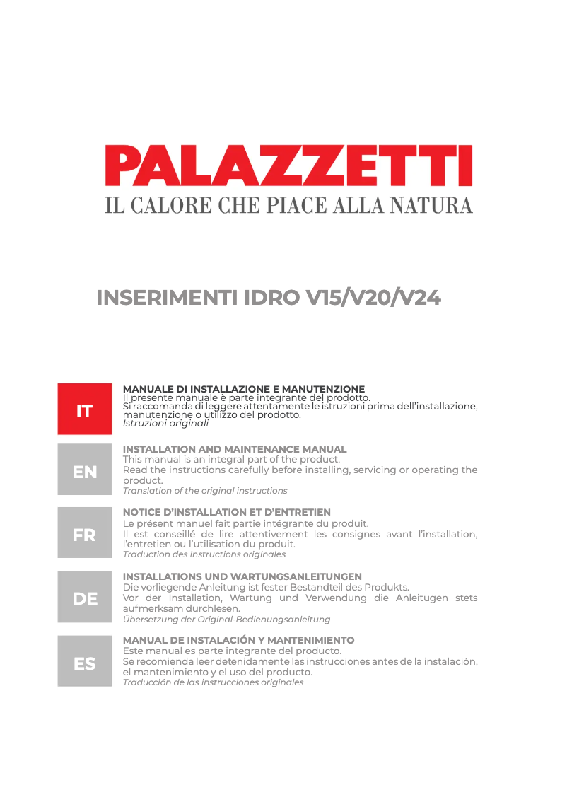 Page n°1 - Manuel utilisateur Palazzetti Hydro Pellet