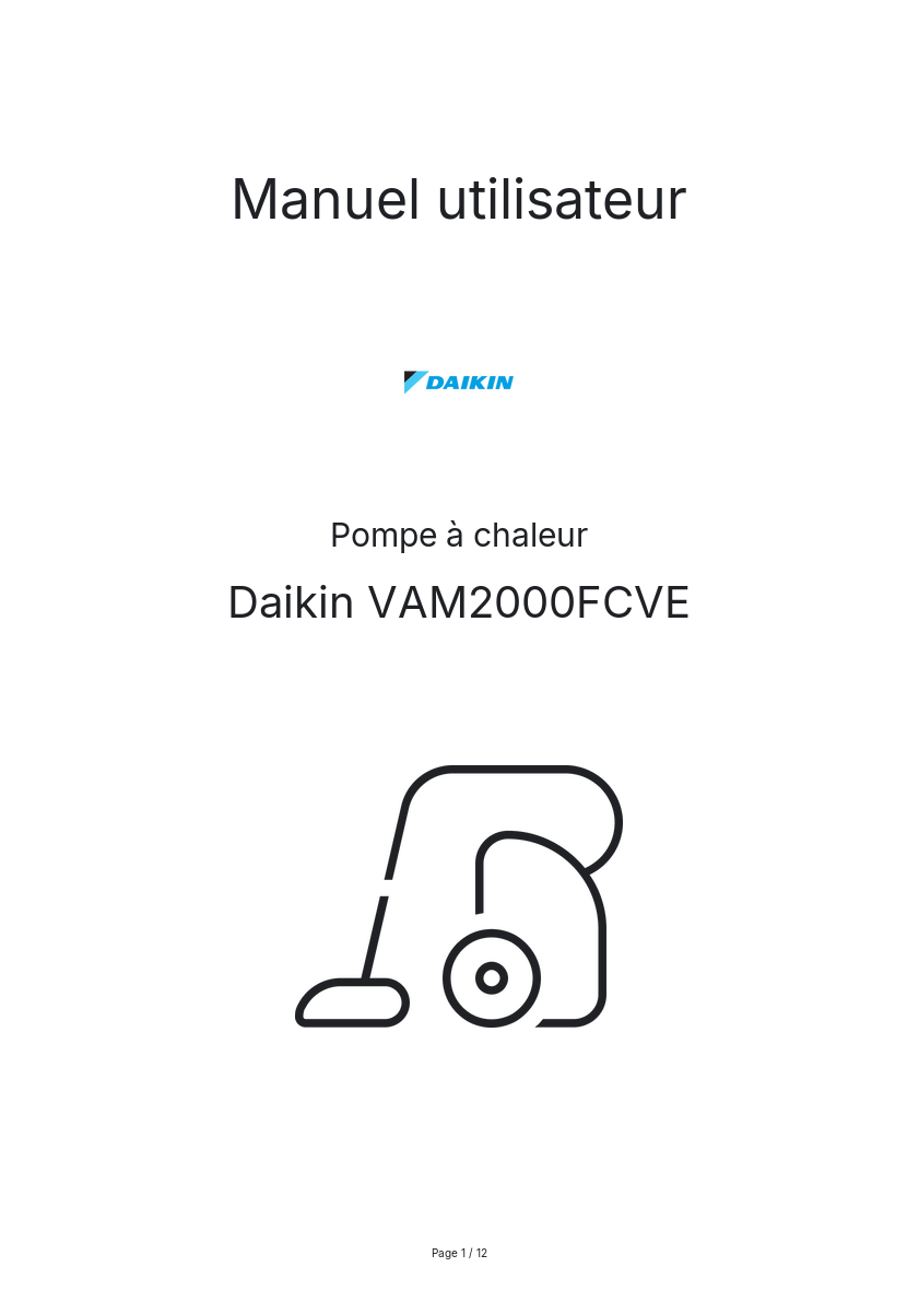 Image de la première page du manuel de l'appareil VAM2000FCVE